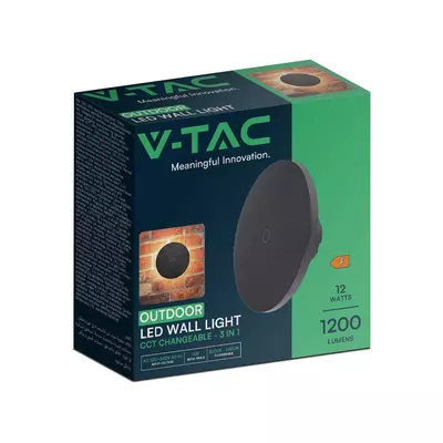 V-TAC indirekt világítású 12W kültéri, kerek fekete LED lámpa. változtatható CCT-vel - SKU 7853