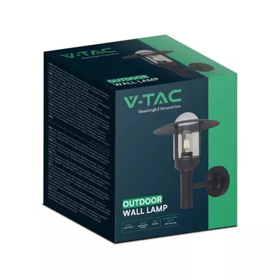 V-TAC kültéri fali lámpa, üveg búrával, fekete, E27 foglalattal - SKU 10422