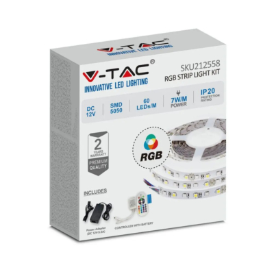 V-TAC LED szalag szett IP20 SMD 5050 chip 60 db/m RGB - SKU 212558