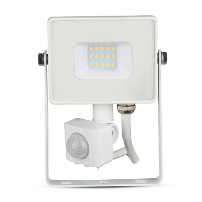 V-TAC mozgásérzékelős fehér házas LED reflektor 10W hideg fehér Samsung chip - SKU 435
