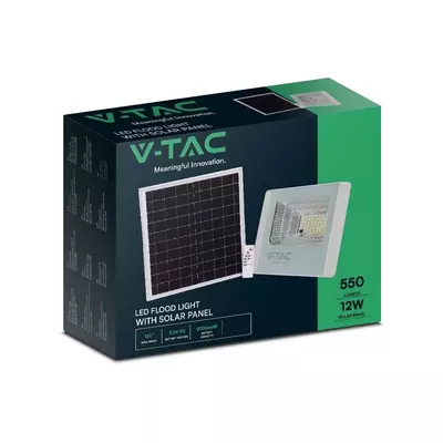 V-TAC napelemes LED reflektor 12W természetes fehér 5000 mAh, fehér házzal - SKU 23018