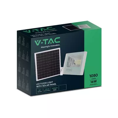 V-TAC napelemes LED reflektor 16W hideg fehér 10000 mAh, fehér házzal - SKU 10407