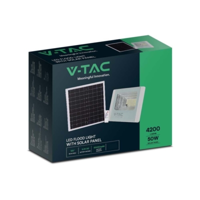 V-TAC napelemes LED reflektor 50W hideg fehér 25000 mAh, fehér házzal - SKU 10416