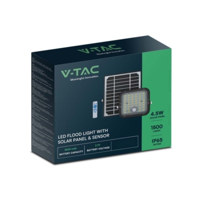 V-TAC napelemes reflektor mozgásérzékelővel, 1500 Lumen, hideg fehér - SKU 10313