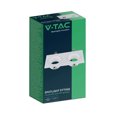 V-TAC négyzet GU10 2 foglalatos LED spotlámpa keret, fehér lámpatest - SKU 10298