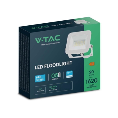 V-TAC SP-széria LED reflektor 20W meleg fehér, fehér ház - SKU 10017