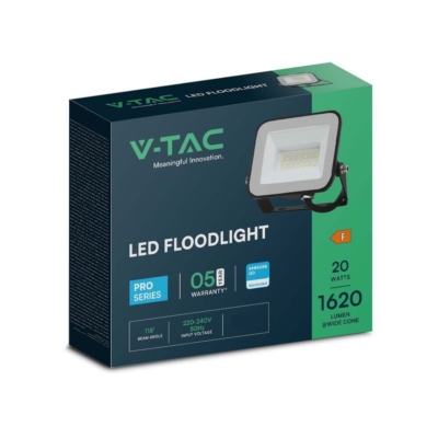 V-TAC SP-széria LED reflektor 20W meleg fehér, fekete ház - SKU 10014