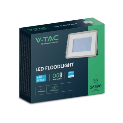 V-TAC SP-széria LED reflektor 300W természetes fehér, fekete ház, 1 méter kábellel - SKU 10031
