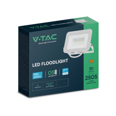 V-TAC SP-széria LED reflektor 30W természetes fehér, fehér ház - SKU 10024