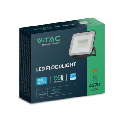 V-TAC SP-széria LED reflektor 50W hideg fehér, fekete ház - SKU 10026