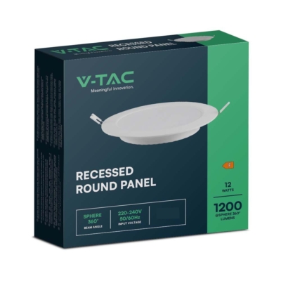 V-TAC süllyeszthető kerek Back-Lit LED panel 12W, hideg fehér, 100 Lm/W - SKU 7863