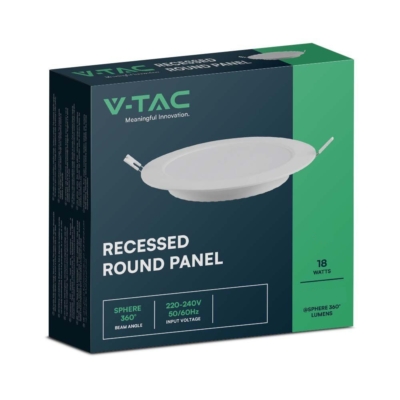 V-TAC süllyeszthető, műanyag házas, kerek LED panel 18W, természetes fehér - SKU 7865