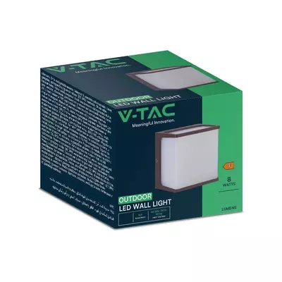 V-TAC szögletes 8W fali lámpa, IP65, Corten barna, természetes fehér - SKU 10283