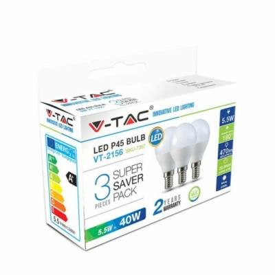 V-TAC 5.5W E14 természetes fehér LED égő csomag (3 db) - SKU 7358