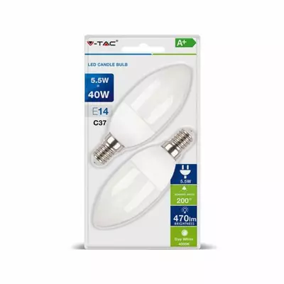 V-TAC 5.5W E14 hideg fehér LED gyertya égő csomag (2 db) - SKU 7293