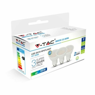 V-TAC GU10 LED spot égő 3 db/csomag 5W meleg fehér 110° - SKU 7269