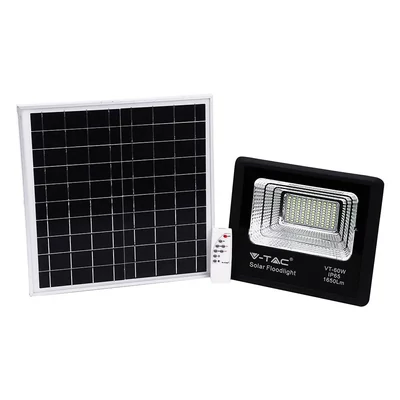 V-TAC napelemes LED reflektor 20W hideg fehér 10000 mAh, fekete házzal - SKU 94010