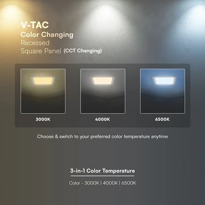 V-TAC CREE SMD süllyeszthető, műanyag IP20, négyzet LED panel 12W, CCT - SKU 104836