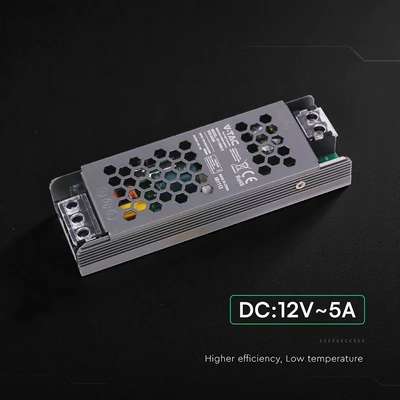 V-TAC IP20 slim fémházas LED tápegység 12V 60W 5A - SKU 24255