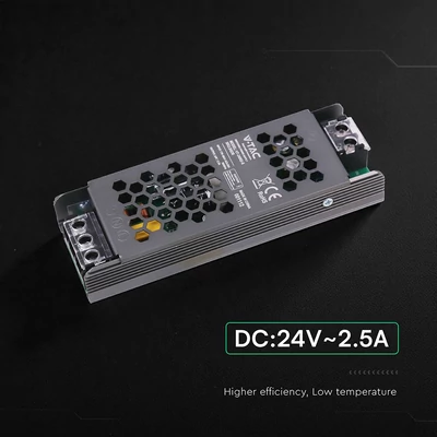 V-TAC IP20 slim fémházas LED tápegység 24V 60W 2.5A - SKU 24236