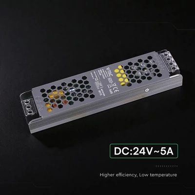 V-TAC IP20 slim fémházas LED tápegység 24V 120W 5A - SKU 24238