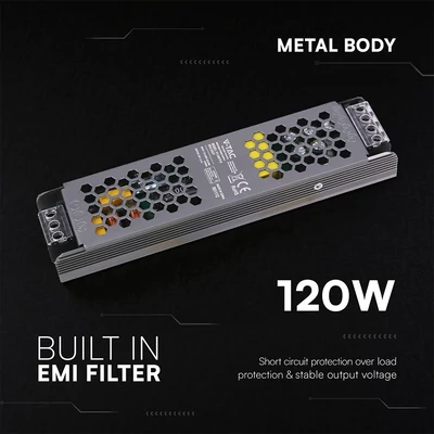V-TAC IP20 slim fémházas LED tápegység 24V 120W 5A - SKU 24238