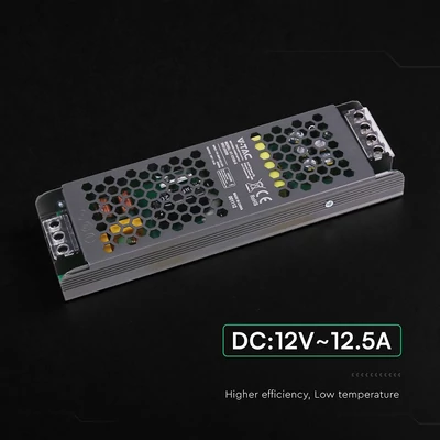 V-TAC IP20 slim fémházas LED tápegység 12V 150W 12.5A - SKU 24258