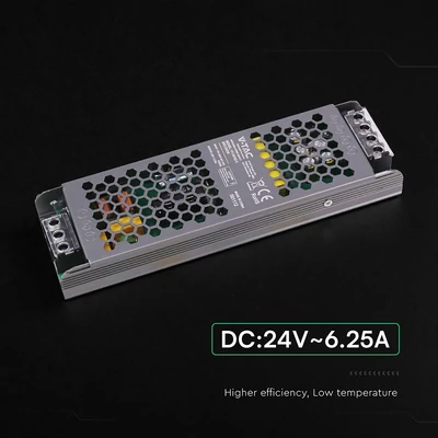 V-TAC IP20 slim fémházas LED tápegység 24V 150W 6.25A - SKU 24239