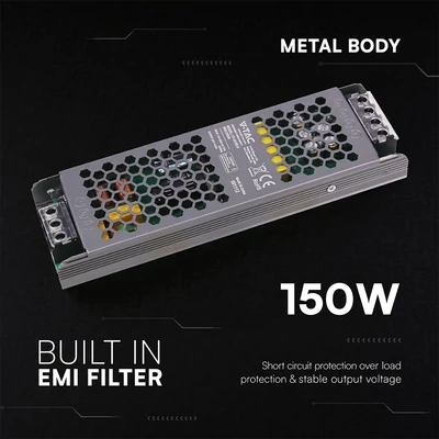 V-TAC IP20 slim fémházas LED tápegység 24V 150W 6.25A - SKU 24239