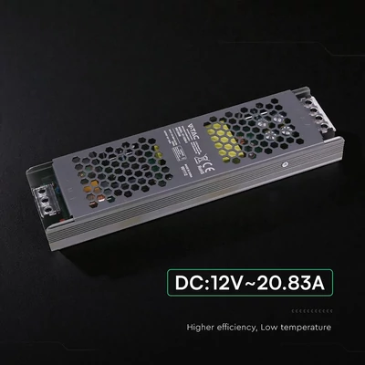 V-TAC IP20 slim fémházas LED tápegység 12V 250W 20.8A - SKU 24260