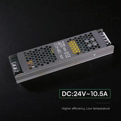 V-TAC IP20 slim fémházas LED tápegység 24V 250W 10.5A - SKU 24241