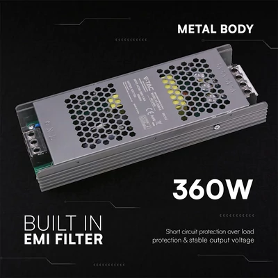 V-TAC IP20 slim fémházas LED tápegység 12V 300W 30A - SKU 24261