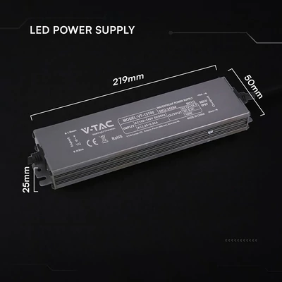 V-TAC IP67 slim fémházas LED tápegység 12V 100W 8.3A - SKU 24264