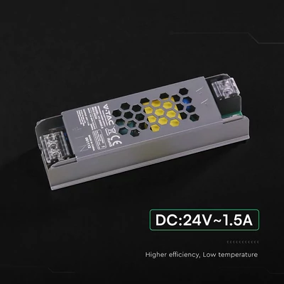 V-TAC IP20 slim fémházas LED tápegység 24V 36W 1.5A - SKU 24235