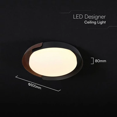 V-TAC okos dekoratív mennyezeti CCT LED lámpa, 48W, fekete és fa hatású, 500x80mm - SKU 24186