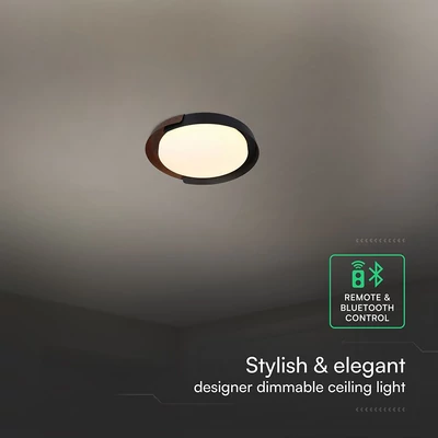 V-TAC okos dekoratív mennyezeti CCT LED lámpa, 48W, fekete és fa hatású, 500x80mm - SKU 24186