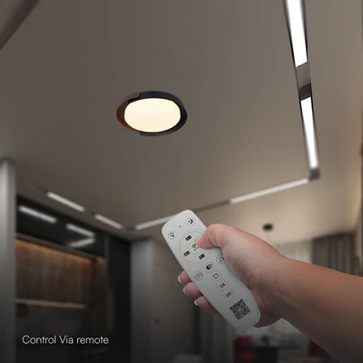 V-TAC okos dekoratív mennyezeti CCT LED lámpa, 48W, fekete és fa hatású, 500x80mm - SKU 24186