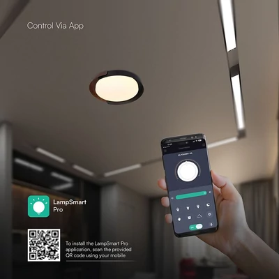V-TAC okos dekoratív mennyezeti CCT LED lámpa, 48W, fekete és fa hatású, 500x80mm - SKU 24186