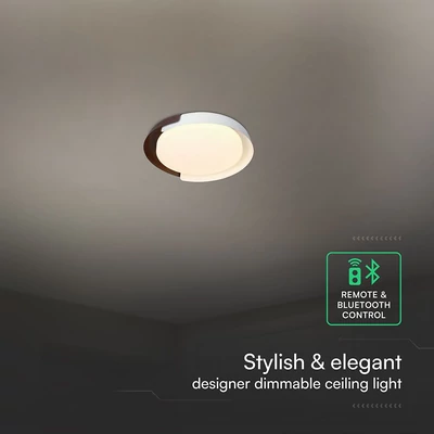 V-TAC okos dekoratív mennyezeti CCT LED lámpa, 48W, fehér és fa hatású, 500x80mm - SKU 24187