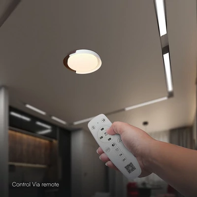 V-TAC okos dekoratív mennyezeti CCT LED lámpa, 48W, fehér és fa hatású, 500x80mm - SKU 24187