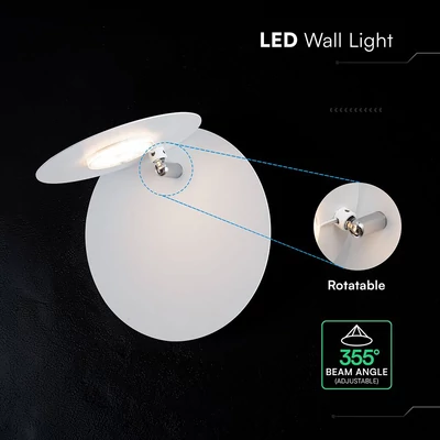 V-TAC CREE SMD LED beltéri, forgatható 6W fali lámpa, fehér házzal, meleg fehér - SKU 243546