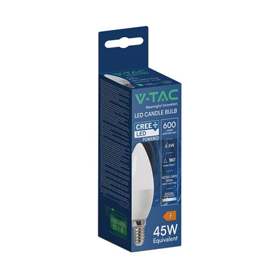 V-TAC CREE LED 6.5W E14 meleg fehér C37 LED gyertya égő - SKU 2111116