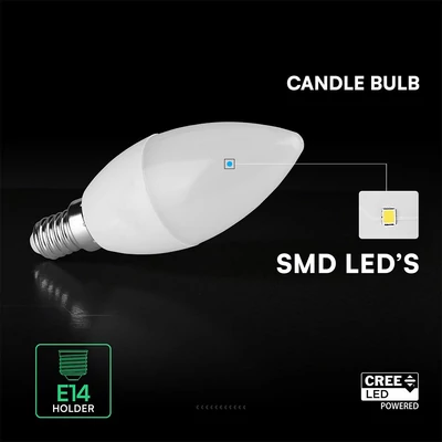 V-TAC CREE LED 6.5W E14 természetes fehér C37 LED gyertya égő - SKU 2111216