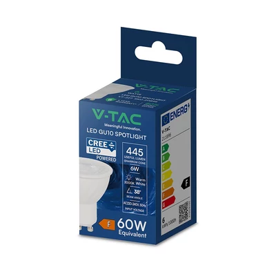 V-TAC GU10 CREE LED spot égő 6W meleg fehér 38° - SKU 211896