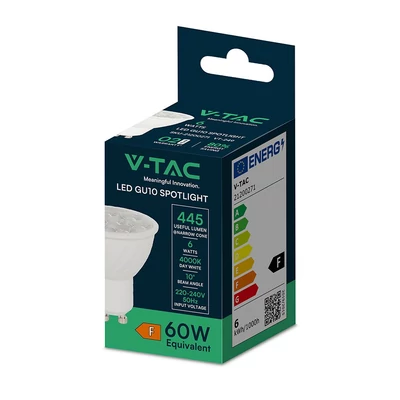 V-TAC GU10 LED spot égő 6W természetes fehér 10° - SKU 21200271