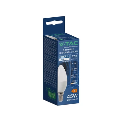 V-TAC CREE SMD 5.5W dimmelhető E14 természetes fehér C37 LED gyertya égő - SKU 2120186-6