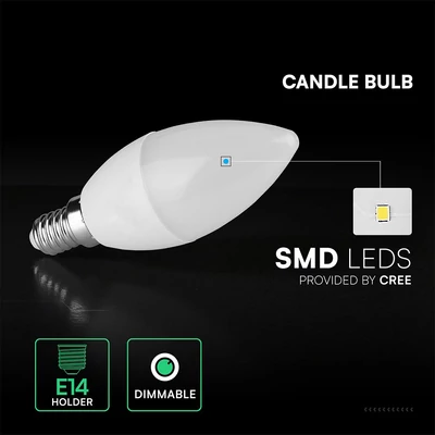 V-TAC CREE SMD 5.5W dimmelhető E14 természetes fehér C37 LED gyertya égő - SKU 2120186-6
