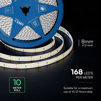 V-TAC CREE LED szalag IP20 SMD 2835 chip 168 db/m meleg fehér, CRI90 - SKU 2125966