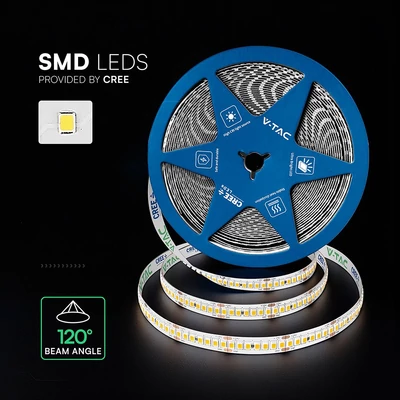 V-TAC CREE LED szalag IP20 SMD 2835 chip 238 db/m meleg fehér, 108 Lm/W - SKU 2125996