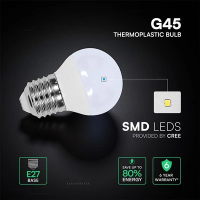 V-TAC CREE LED 3.7W E27 meleg fehér G45 LED égő - SKU 2141606